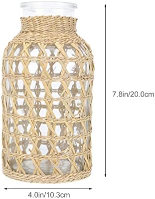 Stobaza 1Pc Rattan Woven Glass Vase for Home Decor