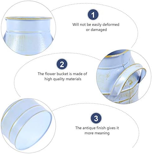 Hemoton Vintage Galvanized Metal Flower Bucket Shabby Chic Vase Blue