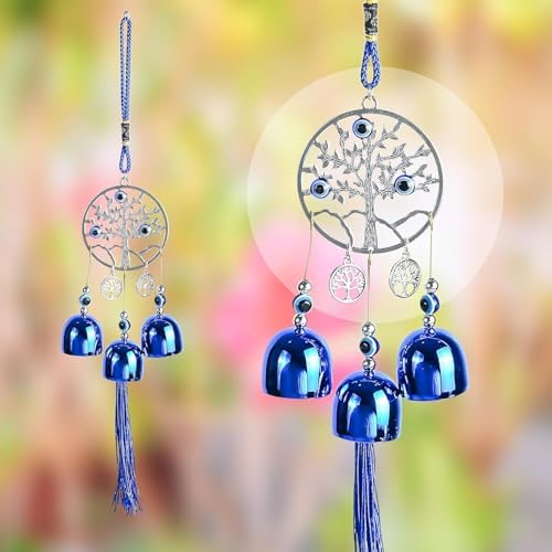 BEZAVO Blue Evil Eye Wall Hanging Decor with 5 Bells