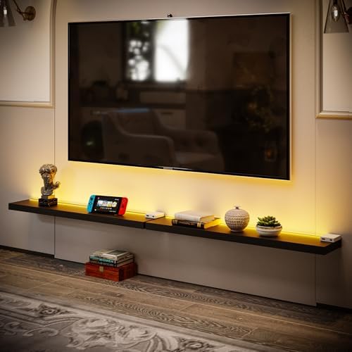 BAMEOS Black Floating Shelves with LED 31 Set of 2