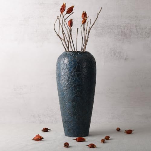 13 Inch Tall Blue Ceramic Vase for Home Decor