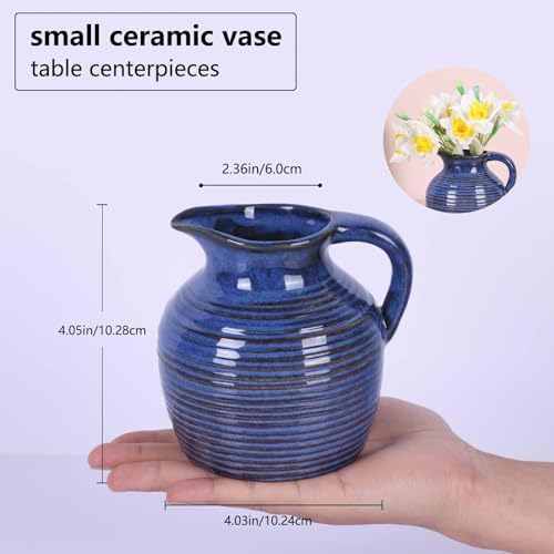 LCCCK Blue Ceramic Vase with Handle