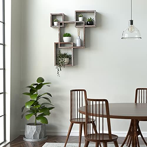 Rustic Wood Floating Shelves with 4 Cubes