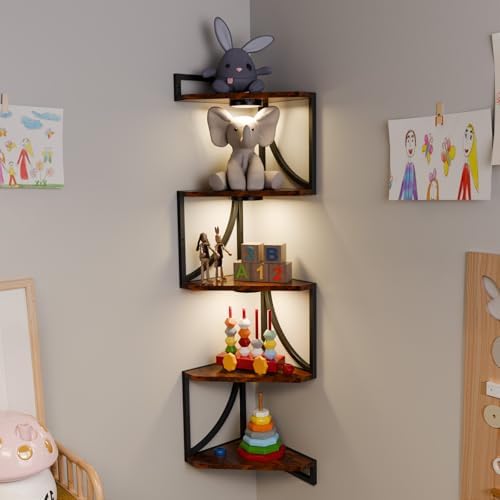 HAAYOT 5-Tier Corner Shelf with LED Lights