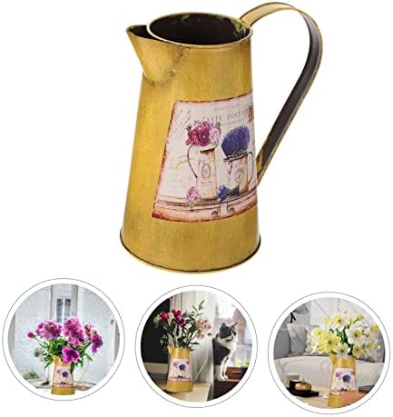 STOBAZA Vintage Wrought Iron Flower Bucket Decor Vase