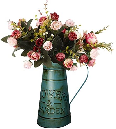 Vintage Blue Iron Pitcher Vase for Farmhouse Decor