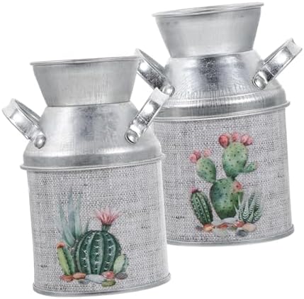 STOBAZA 2pcs Vintage Rustic Iron Flower Vases with Handles