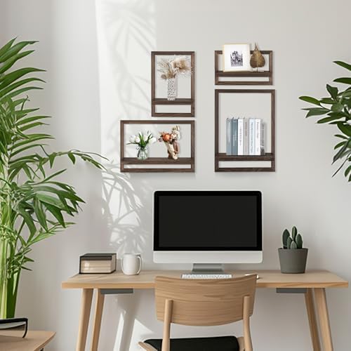 Walasis 4-Piece Wood Floating Shelves for Farmhouse Decor