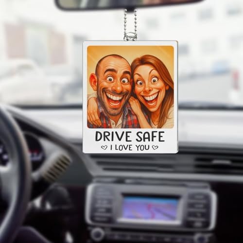 Drive Safe I Love You Custom Photo Caricature Acrylic Car Ornament