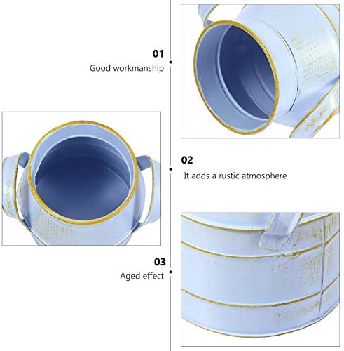 Hemoton Vintage Galvanized Metal Flower Bucket Shabby Chic Vase Blue