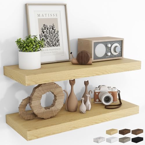 RICHFOCUS 315 Inch Floating Shelves 2 Pack Oak Rustic Wall Mount