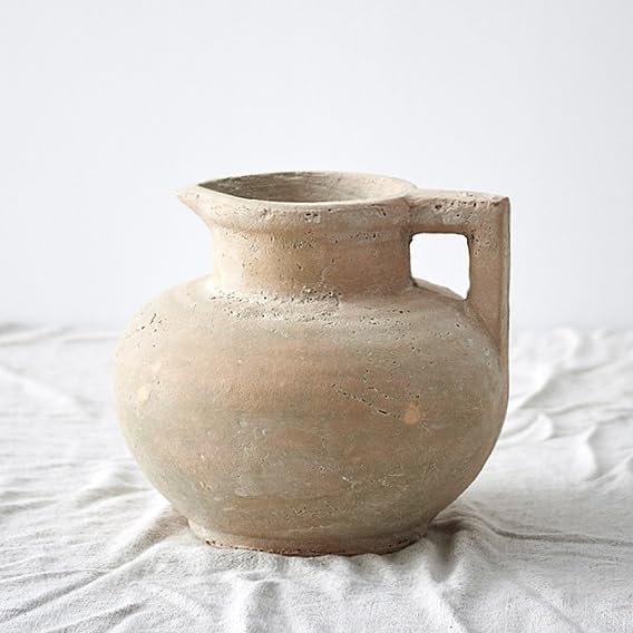 Rustic Weathered Ceramic Vase with Handle