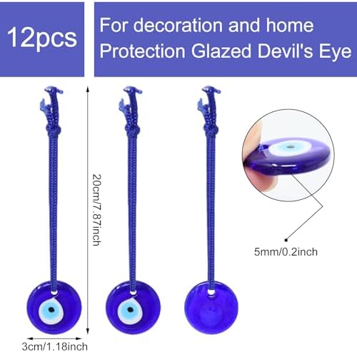 Honbay 12PCS Turkish Blue Evil Eye Glass Pendant Hanging Ornament with Ropes