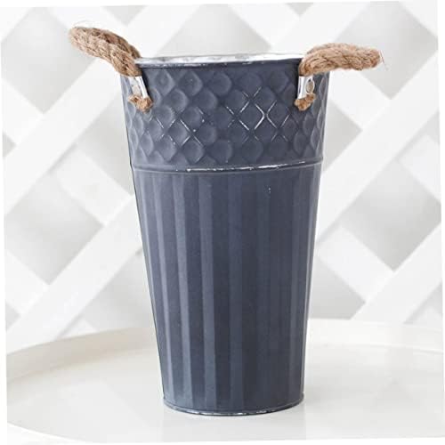 VINTORKY Iron Planter Flower Container Rustic Vintage Blue Vase for Home Decor