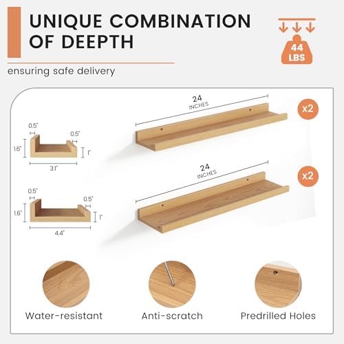 4 Piece Floating Picture Ledge Shelves for Wall Display
