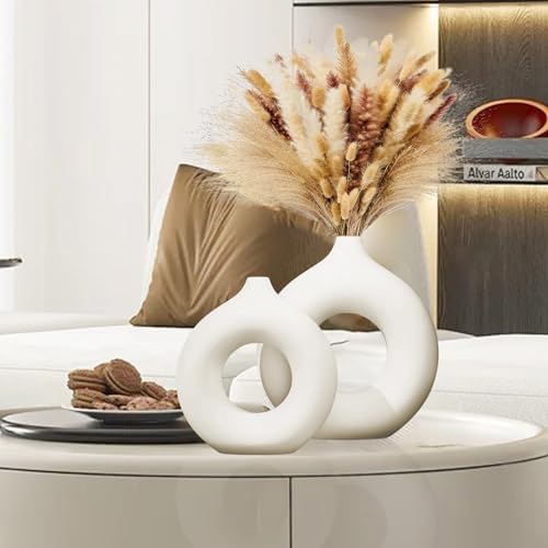 Matte White Donut Vase Set of 2 Modern Minimalist Decor