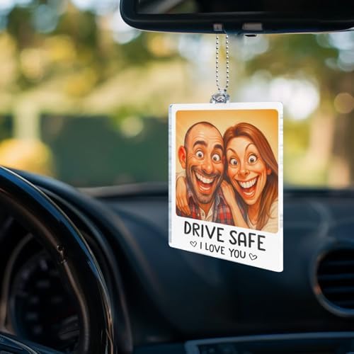 Drive Safe I Love You Custom Photo Caricature Acrylic Car Ornament