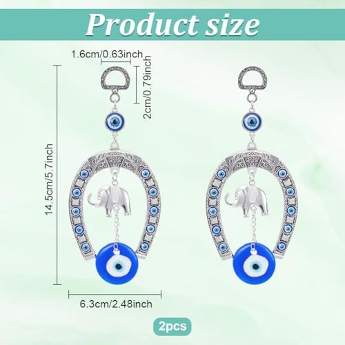 WEBEEDY 2PCS Evil Eye Car Hanging Decor Blue Silver