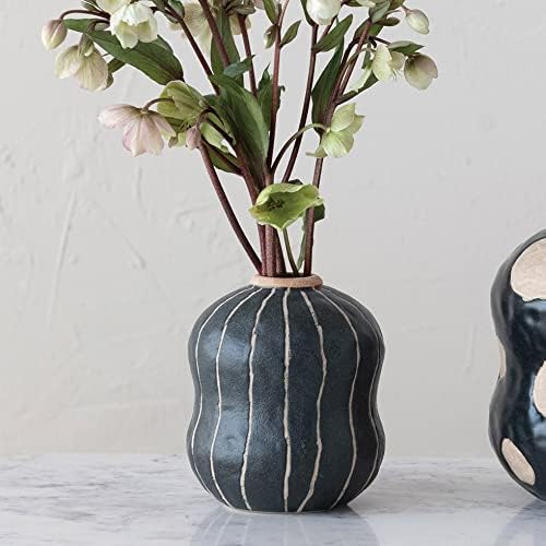 Creative Co Op Stoneware Vase Black Cream 5x5x6