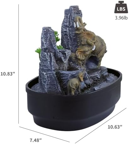 108 Inch H Elephant Tabletop Fountain with LED Lights and Cascading Rocks
