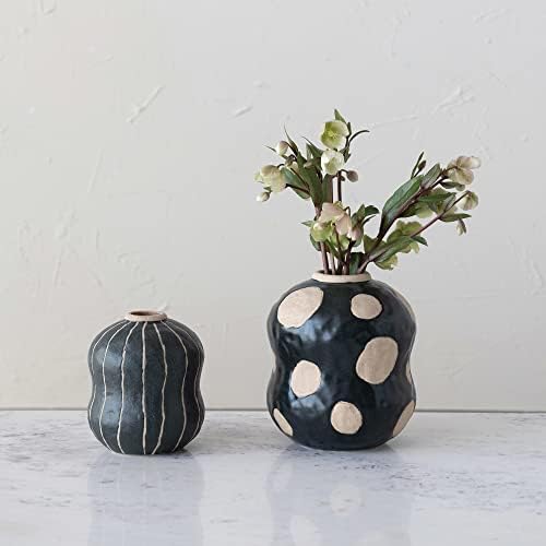 Creative Co Op Stoneware Vase Black Cream 5x5x6