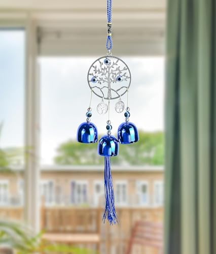 BEZAVO Blue Evil Eye Wall Hanging Decor with 5 Bells
