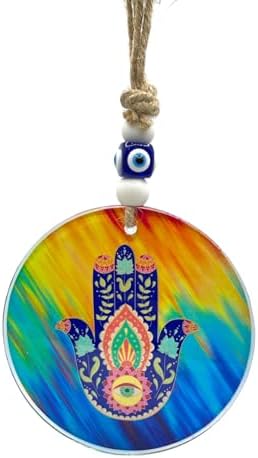 Lucky Vida Nazzar Evil Eye Hamsa 5 Inch Glass Wall Hanging