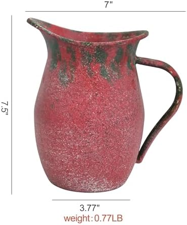 Vintage Country Metal Flower Vase with Rustic Pitcher Design