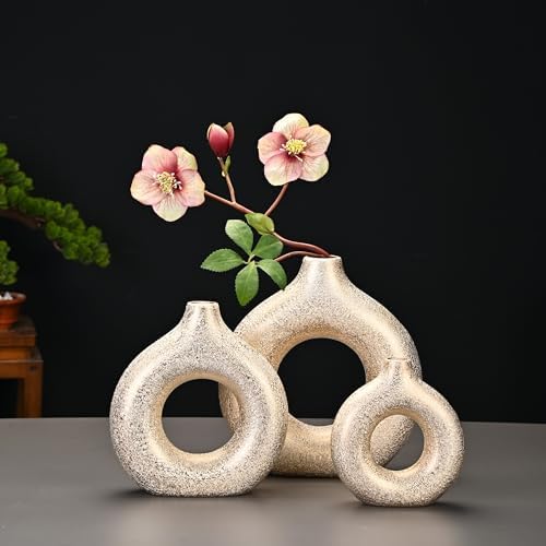 Set of 2 Donut Shape Gold Ceramic Vases
