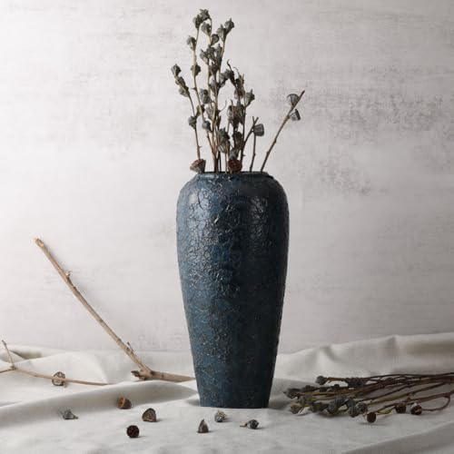 13 Inch Tall Blue Ceramic Vase for Home Decor