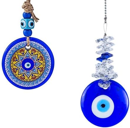 2pcs Blue Glass Evil Eye Wall Hanging Ornament