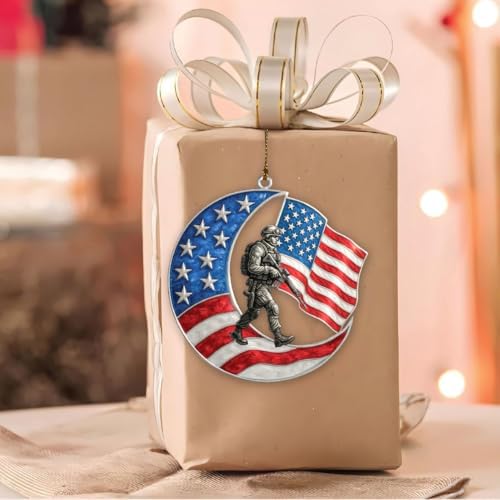 4-Inch Patriotic Soldier Moon Acrylic Hanging Decoration