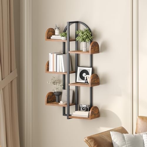 HOOBRO Tree Floating Shelf Wall 6-Tier Rustic Brown and Black