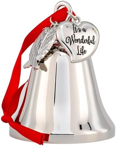 Its a Wonderful Life Christmas Angel Bell Ornament with Silver Wing and 2 Ribbons