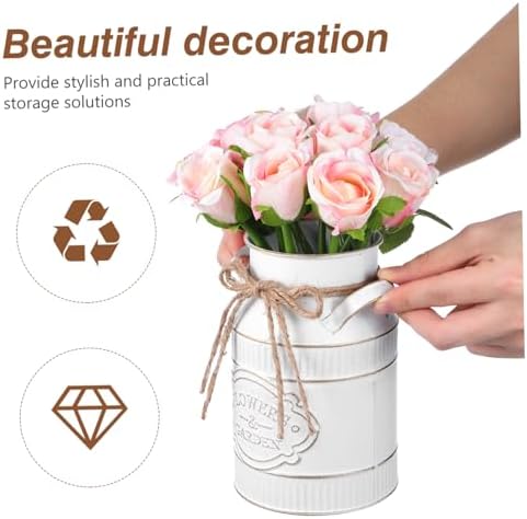 Rustic Galvanized Metal Flower Bucket Vintage Decorative Vase