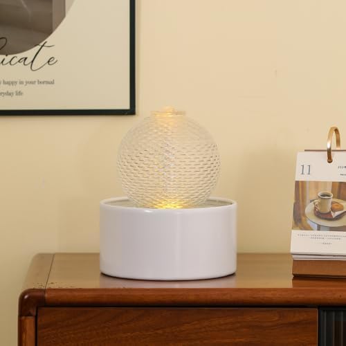 Modern White Ceramic Tabletop Fountain for Home Office