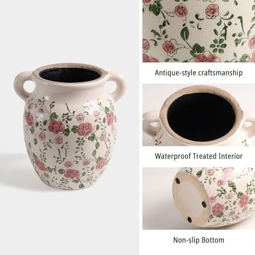 Ronasip Floral Farmhouse Ceramic Vase with Rustic Design