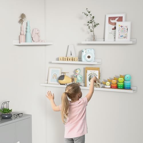 FLYJOE Picture Ledge Shelf Set of 2 24 Inches White Floating Wall Shelves for Nursery and Living Room Decor