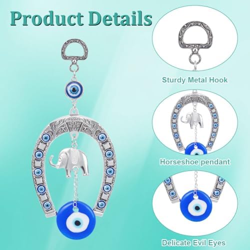 WEBEEDY 2PCS Evil Eye Car Hanging Decor Blue Silver