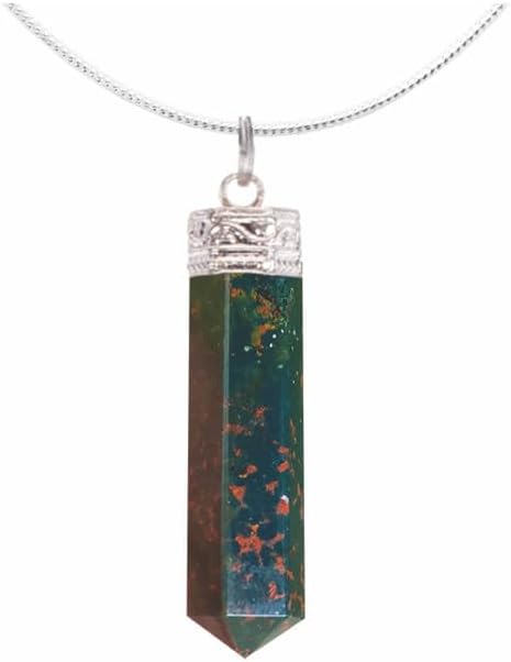 Natural Green Bloodstone 6-Sided Point Pendant with Rose Desert Selenite
