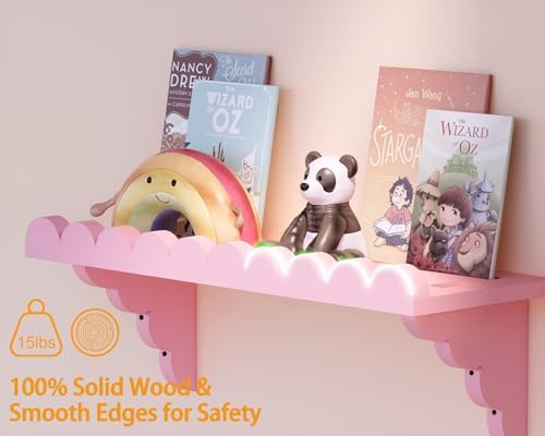 Scalloped Pink Floating Wall Shelf - 17 Inch Cute Decor Shelf for Bedroom Kitchen Bathroom