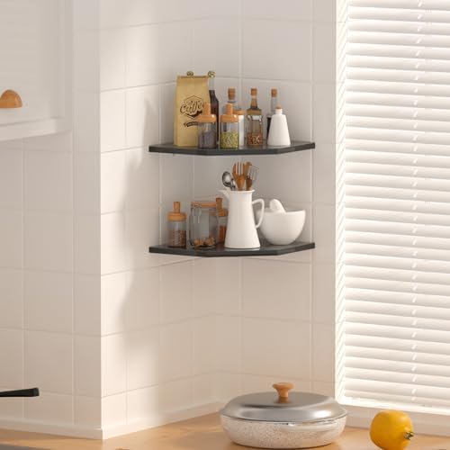 JJL Corner Shelves 4 Tier 133 Inch Deep Wooden Wall Mounted Storage