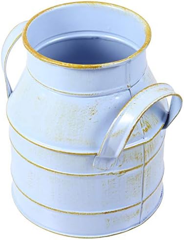 Hemoton Vintage Galvanized Metal Flower Bucket Shabby Chic Vase Blue