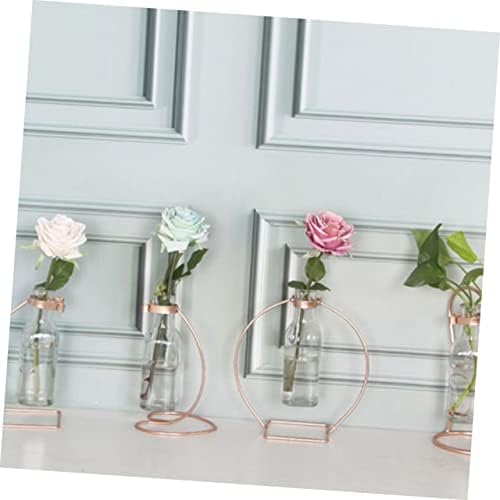 STOBAZA Sturdy Iron Base Glass Vase for Home Office Decor