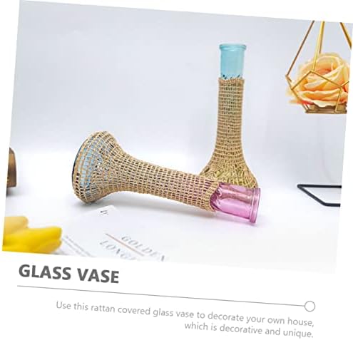 Small Rattan Glass Vases for Farmhouse and Wedding Decor