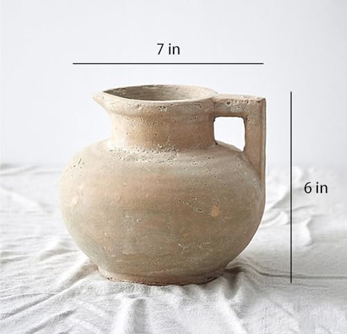 Rustic Weathered Ceramic Vase with Handle