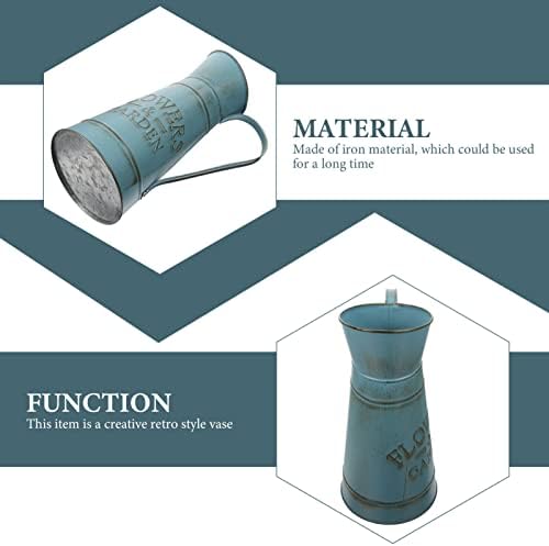 Vintage Blue Iron Pitcher Vase for Farmhouse Decor