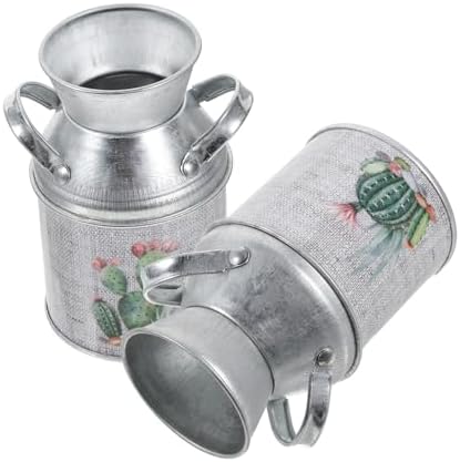 2Pcs Rustic Flower Vase Vintage Metal Plant Pot for Farmhouse Decor