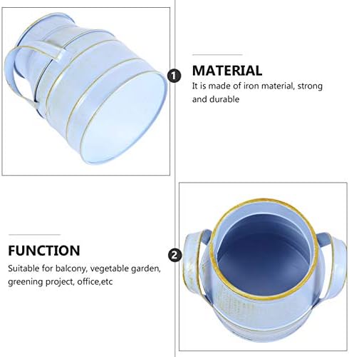Hemoton Vintage Galvanized Metal Flower Bucket Shabby Chic Vase Blue