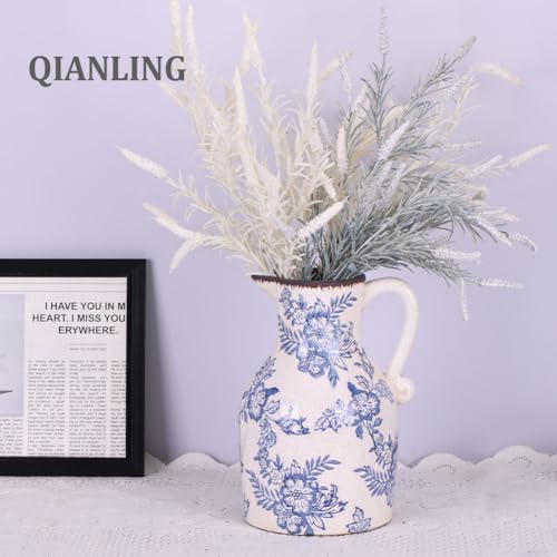 Blue and White Floral Vase - 96 Inch Chinoiserie Decor Vintage Ceramic Vase